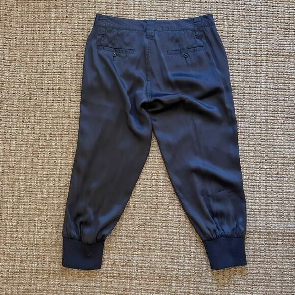 Joie Y2K Silk Jogger Pants | Low Rise Cropped Trousers | Black Cuff Hem XS/S - Picture 3 of 6